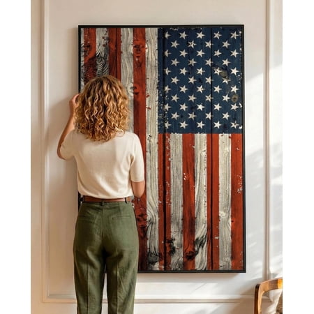 Happy 4th Of July Vintage Patriotic Art Poster or Canvas American Flag Wall Art Veteran Tribute Art Classic USA Flag Decor Large Frame Poster Only