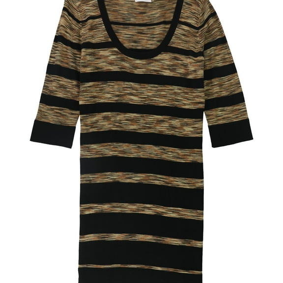 Calvin Klein Womens Striped Sweater Dress, Brown, Large
