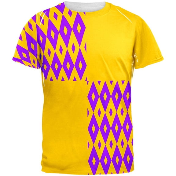 Mardi Gras Party Purple and Gold All Over Adult T-Shirt - 2X-Large