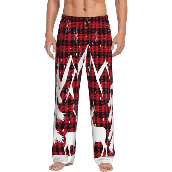 Logiee Christmas Buffalo Plaid Print Pajama Pants for Men,Men’s Pajama Bottoms,Mens PJ Pants with Pockets & Button Fly-Small
