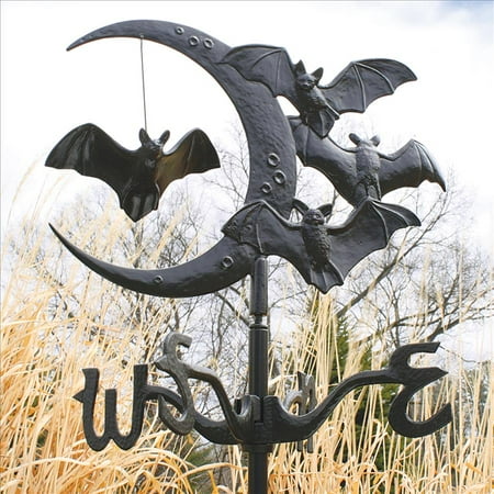Crescent moon Vampire Bats Metal Weathervane: Garden Stake (Shown)