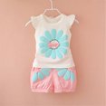 thumbnail image 2 of NOLDARES Toddler Baby Girl Clothes Summer Knit Ruffle Sleeveless Print T-Shirt Tops Shorts Set Outfit(Pink,3-4 Years), 2 of 5