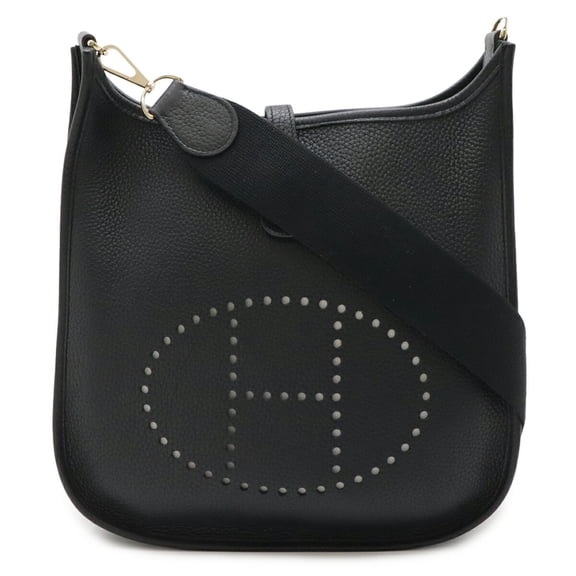 Pre-Owned HERMES Evelyne II 2 PM Shoulder Bag, Taurillon Clemence Leather, Black, I Stamp