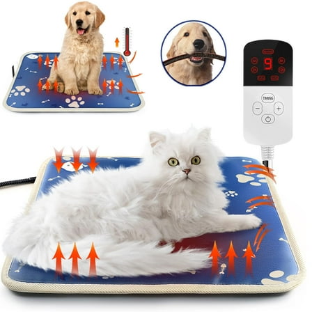 Heated Pet Pad, 28x17 Inch Electric Warming Mat for Dogs & Cats with Chew Proof Cord & Timer, Waterproof Heating Pad for Medium Small Pets Gift,Footprint Fishbone