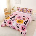thumbnail image 2 of Manfei Cute Cartoon Pumpkin Full Size Comforter Sets 3-Piece, Halloween Ghost Bat Witch Hat Mushroom Bedding Comforter Set, Pink Orange Black,Pink Reversible,1 Comforter and 2 Pillowcases, 2 of 6