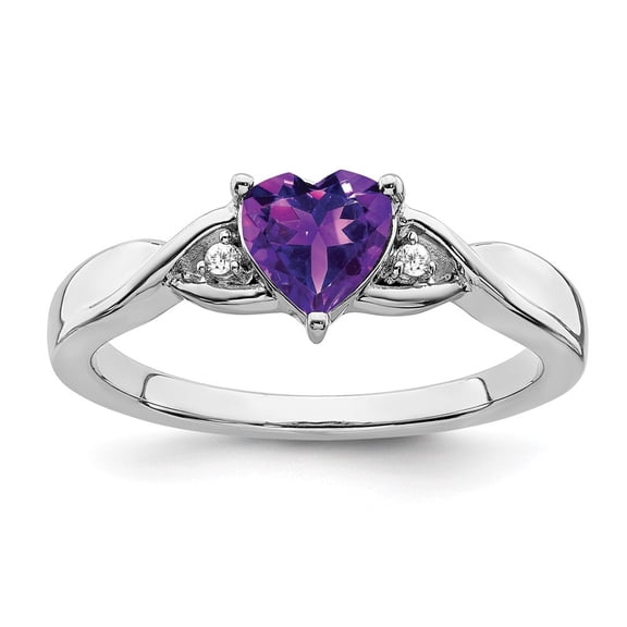 Auriga Fine Jewelry 925 Sterling Silver Rh-plated Amethyst and Diamond Ring for Women Size 6