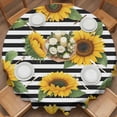 thumbnail image 2 of Yellow Sunflowers Round Tablecloth 60 inches Green Leaf White Black Striped Plant Waterproof Oil-Proof Table Cloth Round Table Cover for Holiday Party Picnic Dinner Decor Indoor and Outdoor Use, 2 of 9