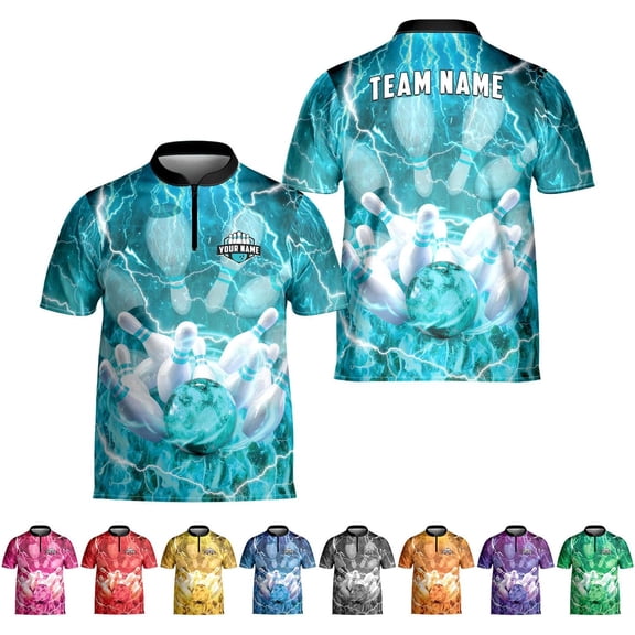 Personalized Name Bowling Jersey 3D, Custom Bowling Shirts for Team, Bowling Shirt Unisex for Men & Women (Cyan, S)