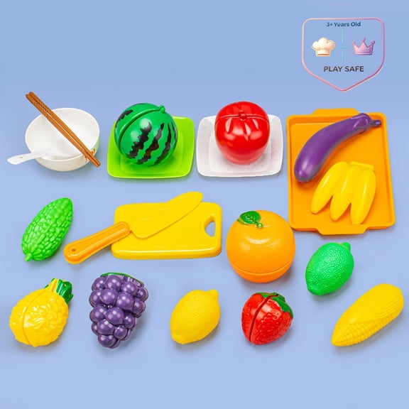 Qocolcyl Magnetic Cutting Play Fruit Vegetable Set with Cutting Board Knife Bowls,Sliceable Pretend Food Kitchen Accessory Role Play Toy for Toddlers Boys Girls Play Kitchen Christmas Birthday Gift