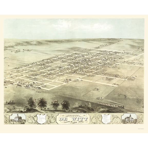 Historic Panoramic View - De Witt Iowa - Ruger 1868 - Vintage Wall Art