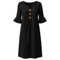 thumbnail image 4 of fheaev Women's Midi Dress Short Sleeve V Neck Button Down Loose with Pockets for Casual Black L, 4 of 9