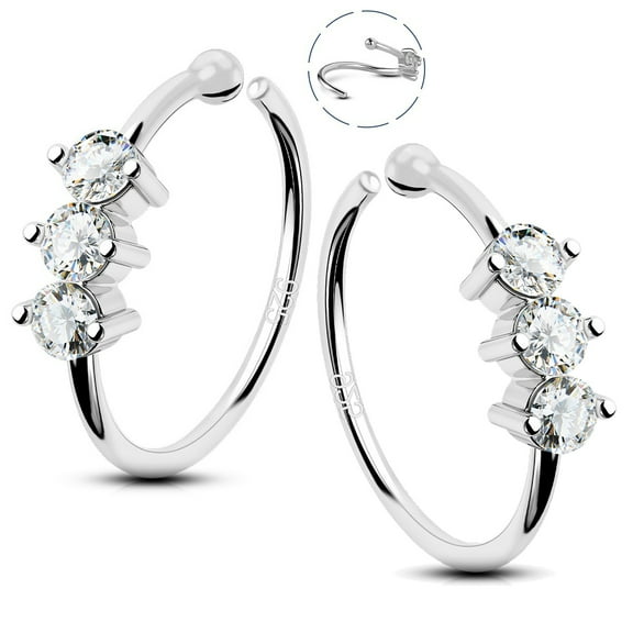 2PCS Bendable Hoop Earrings 925 Sterling Silver Zircon for Women Hypoallergenic Lobe Cartilage Earrings