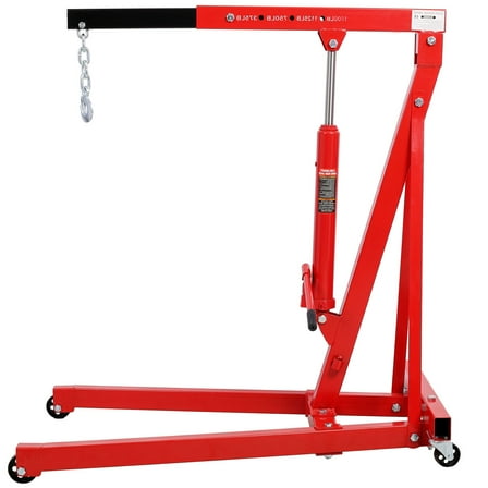 Red Engine Lift Hoist With 4 Iron Caster Wheels, 1500 Lbs Capacity Heavy-Duty Hydraulic Shop Crane