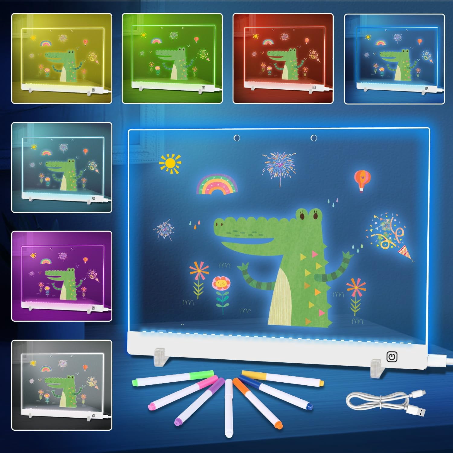 LED Note Board with Colors, 15.7 "X11.8 Rechargeable Drawing Pad with Stand for Kids, 7-Color, 5 Light Modes and 7 Markers, Sketching Gift Toy for Kids/Girls/Teens