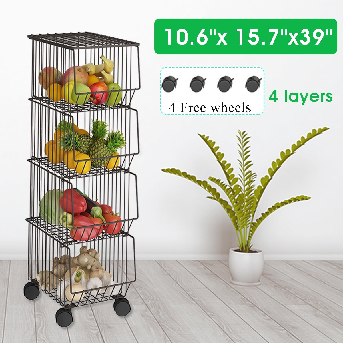 Details about   17" Kitchen Basket Rack Holder Fruit Vegetable 3 Tier Storage Stand Display US 
