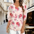 thumbnail image 2 of Fewfanhot Womens Spring Outfits Dressy Casual Tops Ruffle 3/4 Sleeve V Neck Floral Chiffon Blouses, 2 of 7
