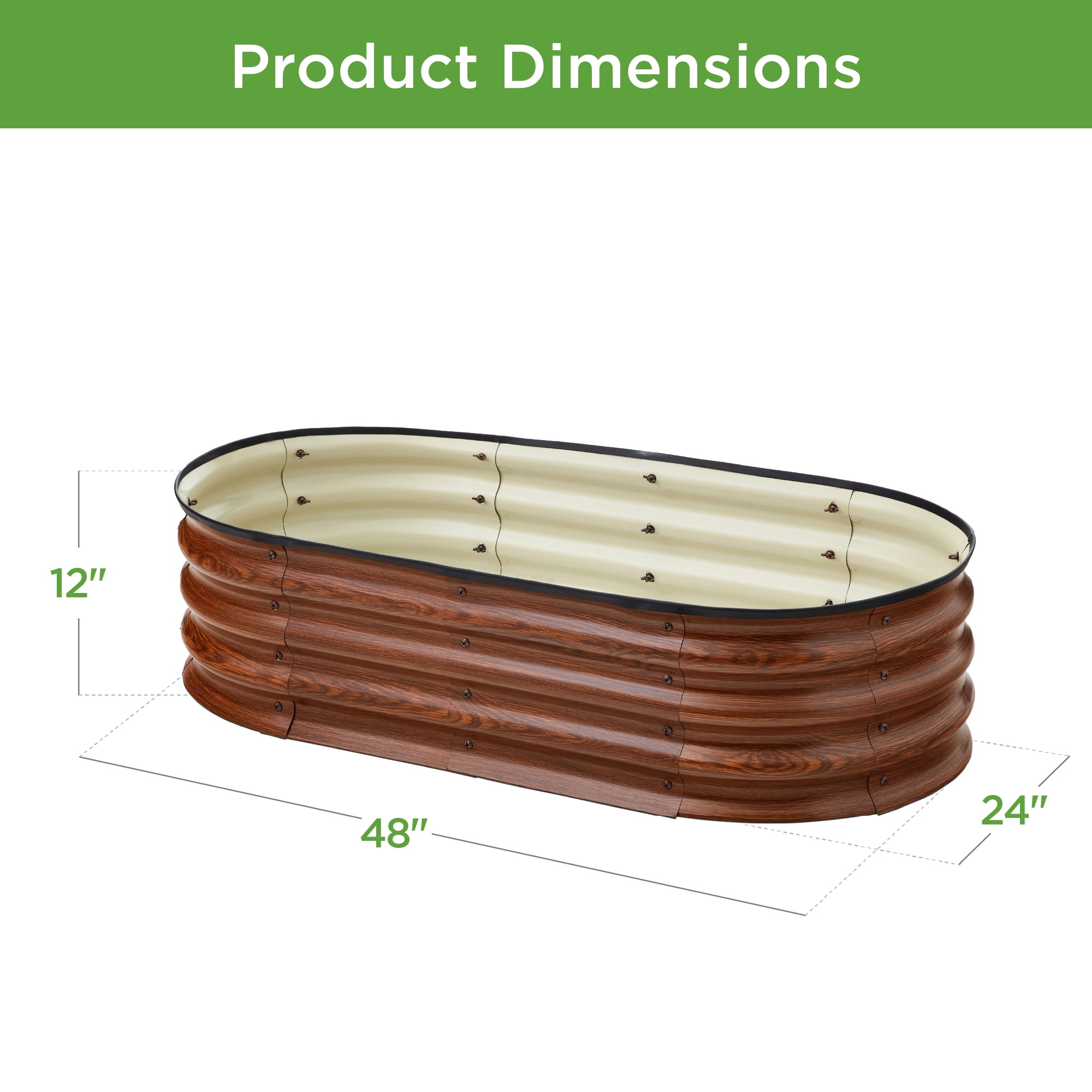 Best Choice Products 4x2x1ft Outdoor Raised Metal Oval Garden Bed, Planter Box for Vegetables, Flowers - Wood Grain