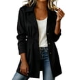 thumbnail image 3 of Zynoxe Women's Mid Length Windbreaker Jackets Comfort Elastic Waist Long Sleeve Outdoor Jacket Trendy Lapel Collar Button Down Jacket Lightweight Versatile Solid Color Trench Coat with Pockets M, 3 of 9