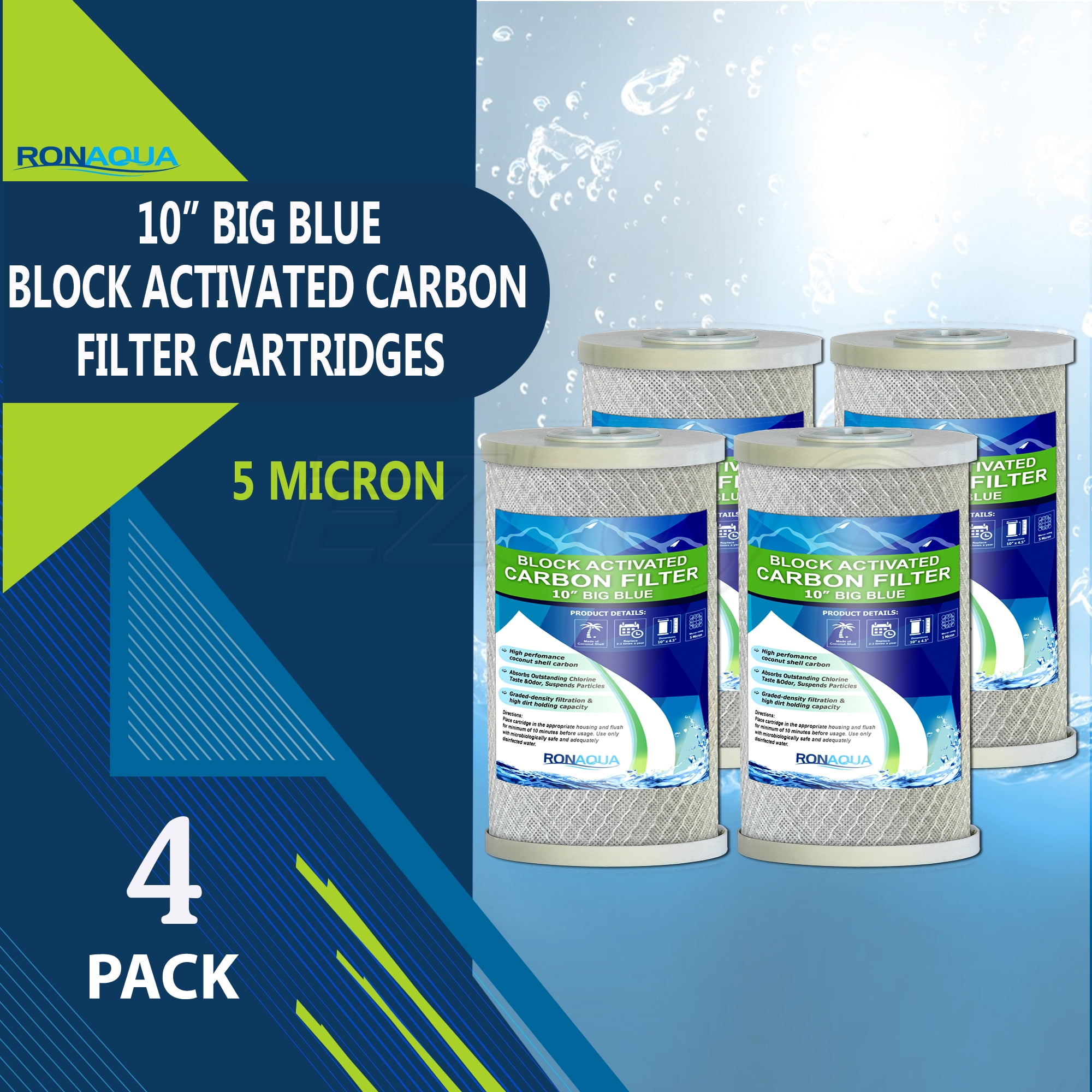 2 Big Blue UDF GAC Carbon & Sediment 4.5" x 10" Whole House Cartridges Filters 