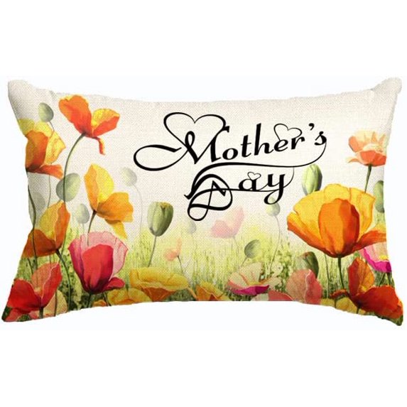 Mother''s Day Pillow Cover,Ink Painting Yellow Carnation Tulip Happy Mother''s Day Decorative Lumbar Throw Pillow Cover Case Cushion Home Bed Sofa Car Cotton Linen 12x20 Inches