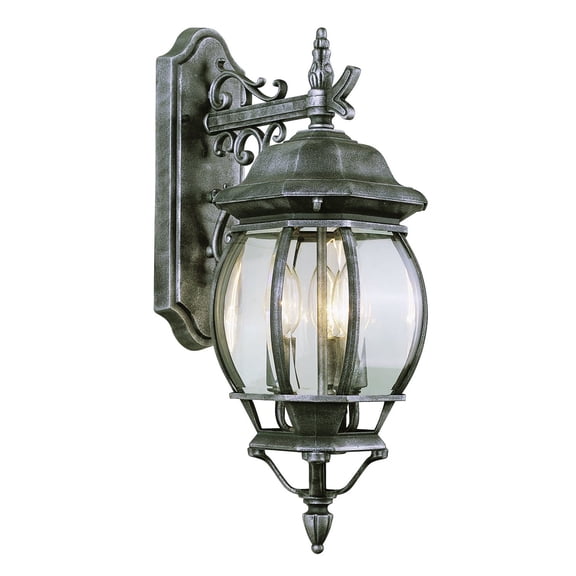 Three Light Black Clear Beveled Glass Wall Lantern