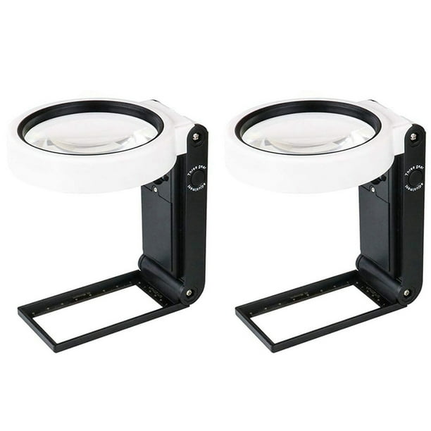 2X Lupa con Luz Y Soporte, Lupa Plegable Ajustable de Mano 6X 25X con Manos con Luz LED