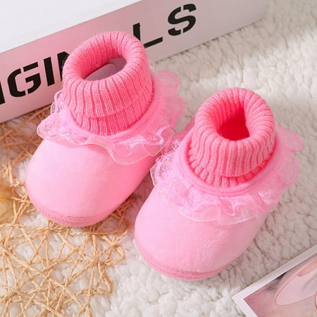 

Baby Girl Soft Shoes Soled Lace Solid Print Weave Footwear Crib Shoes