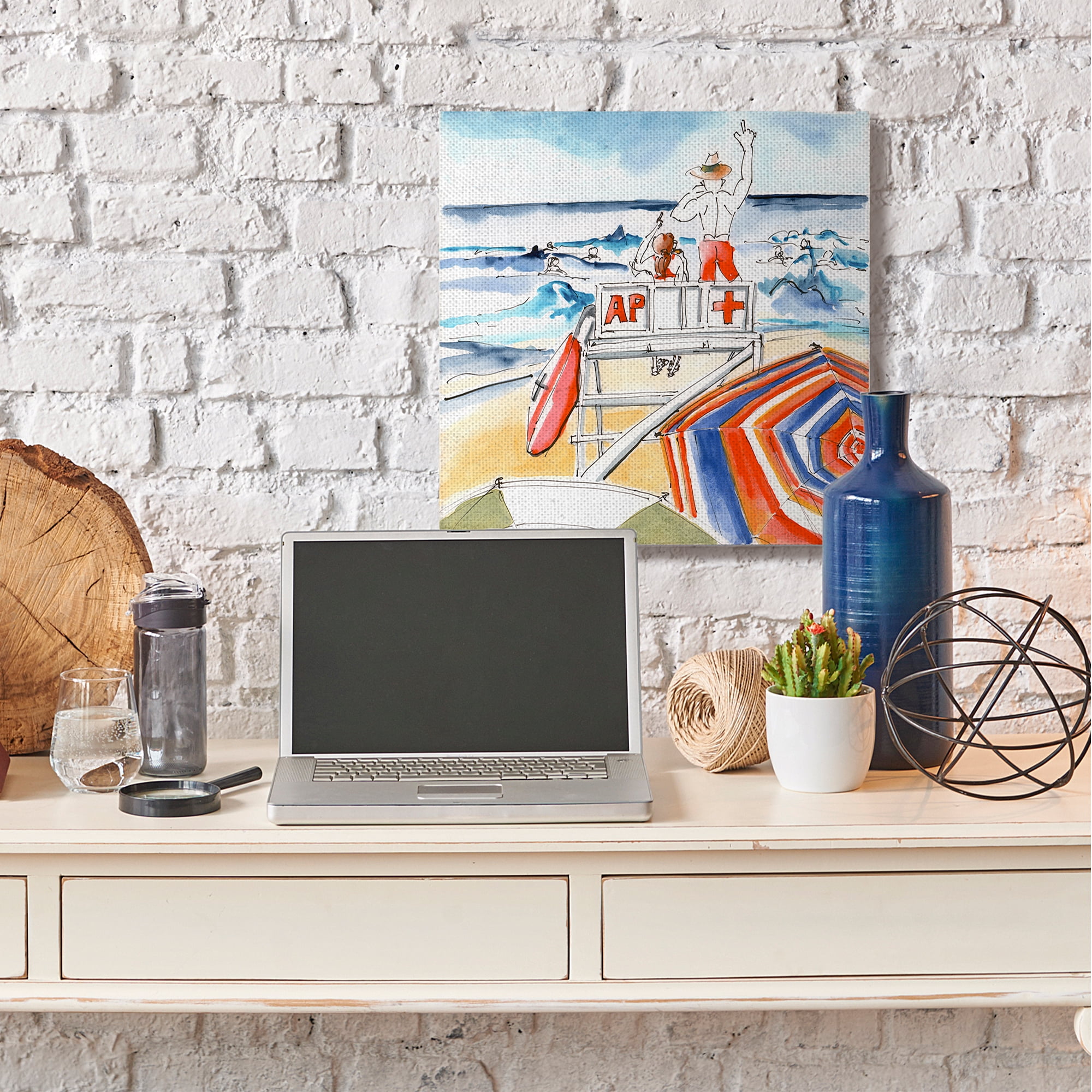 Mark Higden Summer Beach Lifeguard Chair Nautical Watercolor 30 in x 30 in Painting Canvas Art Print, by Stupell Home Décor