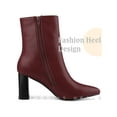 thumbnail image 3 of BLISSFUL STEP Women's Side Zip Pointed Toe Block Heels Ankle Boots Burgundy 7, 3 of 5