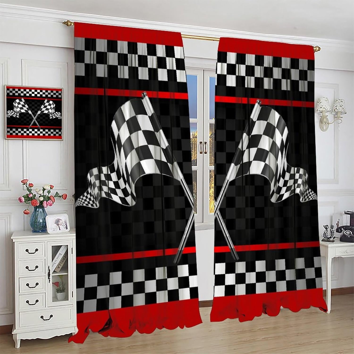 Tire Tracks Curtains Abstract Dirt Bike Tire Marks Black White Art Print for Boys Bedroom Bathroom Decor Rod Pocket Blackout Window Drapes 2 Panels 42x63in