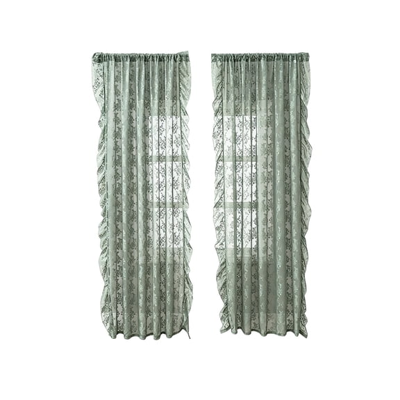 Burgundy Lace Curtains, Long Vintage Floral Curtains for Bedroom Living Room Light Filtering Maroon French Romantic Window Curtains Modern Wine Decor Green