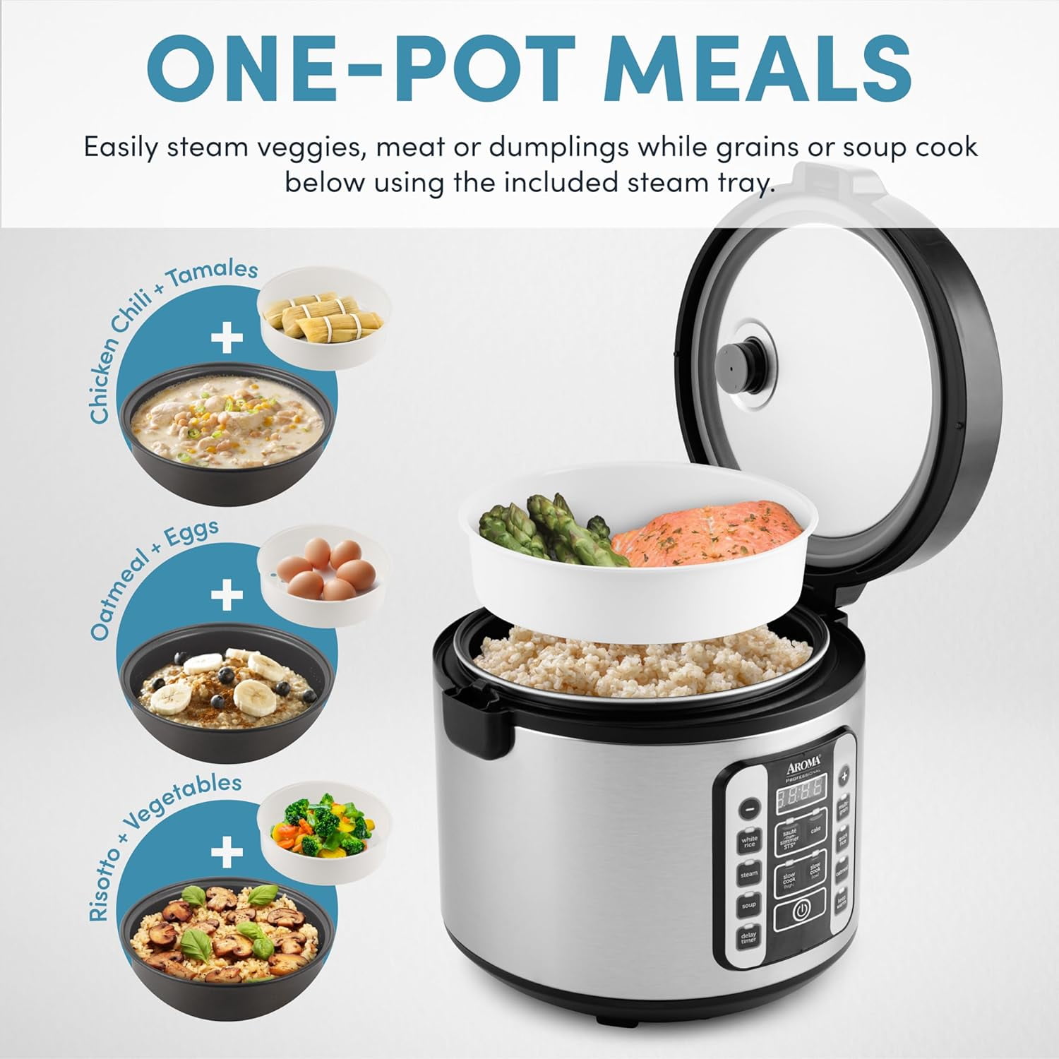 Aroma Housewares ®   Professional 20-Cup (Cooked) / 5Qt. Digital Rice Cooker, Steamer, and Slow Cooker Pot with 10 Smart Cooking Modes, Including Sauté-then-Simmer ®