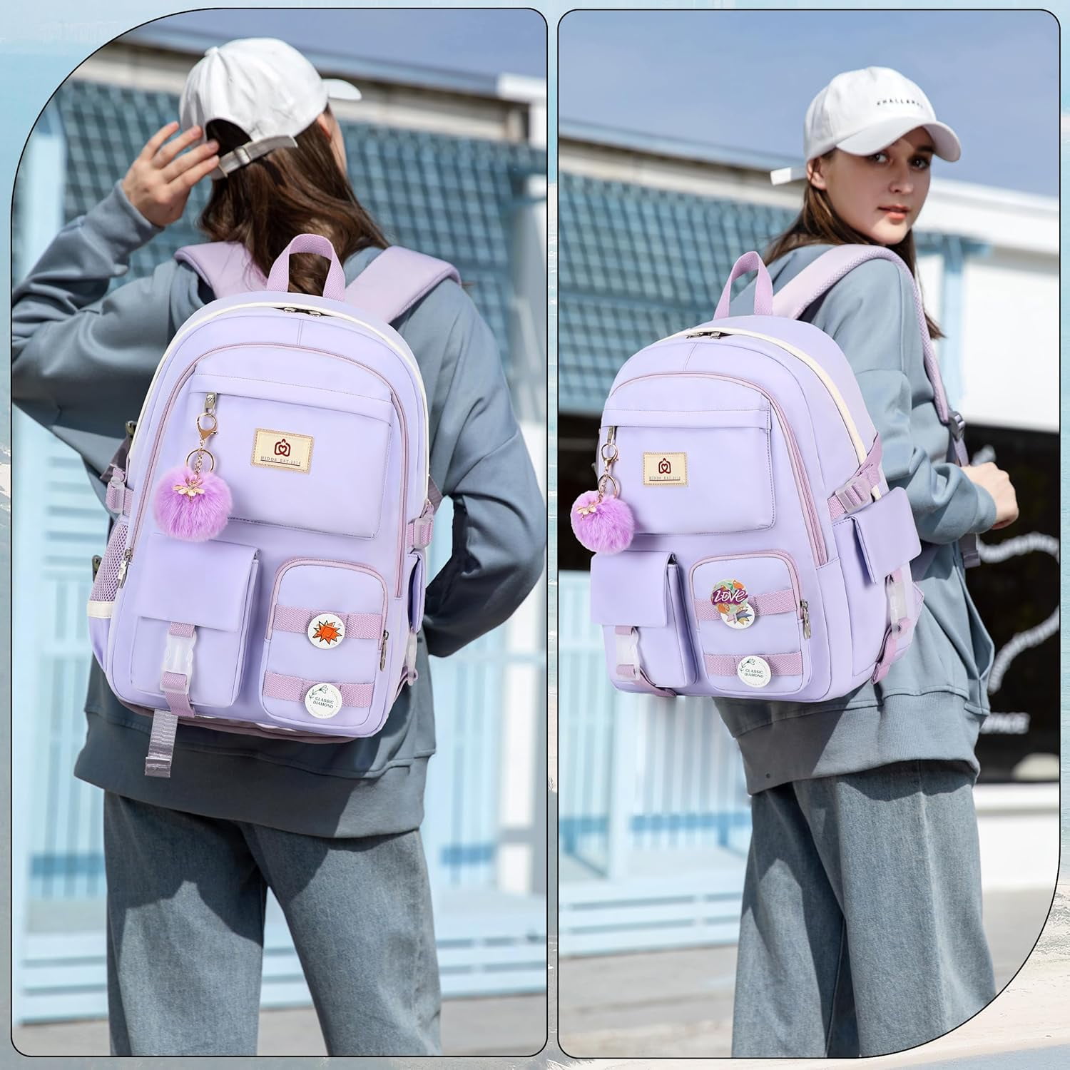AO ALI VICTORY Laptop Backpack 15.6 inch College Backpack Large Schoolbag Anti Theft Travel Backpack Casual Daypack Schoolbag Teen Ladies (Purple)