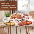 thumbnail image 4 of Fall Flowers Rustic Round Tablecloth, Fitted Table Cover with Elastic for 55"-60" Round Tables, Thanksgiving Pumpkins Autumn Leaves Birds Table Cloth Outdoor Dinning Party Waterproof Tablecloths, 4 of 7