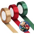 thumbnail image 1 of 3 Piezas Cinta para envolver regalos Cinta de tela navideña Cinta de satén roja, verde y dorada con tijeras para Decoración Manualidades Bricolaje Cumpleaños Boda Fiesta Pajarita Floristería Navidad P, 1 of 5