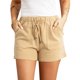 thumbnail image 1 of Pantalones cortos de mujer Pantalones elásticos de cintura alta con cordón Pantalones cortos de color puro Pantalones casuales de verano Caqui XL, 1 of 5