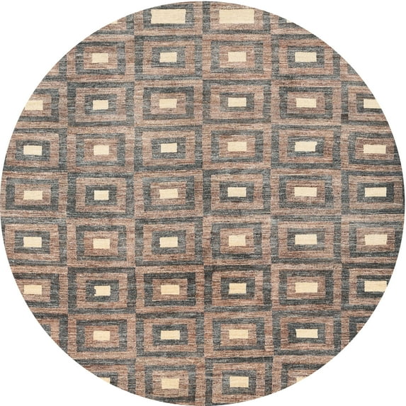 Ahgly Company Indoor Round Contemporary Tan Brown Abstract Area Rugs, 4' Round