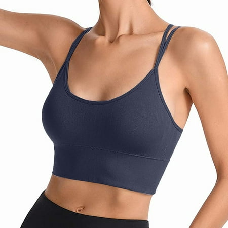 

WGOUP Women s Solid Color Rimless Sports Bra Cross Sports Vest Yoga Underwear Top Blue(Buy 2 Get 1 Free)