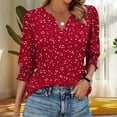 thumbnail image 2 of ZQUUVOU Women's Casual T-Shirt Printed Elastic 3/4 V Neck Sleeve Out Work Blouse Burgundy (M), 2 of 5