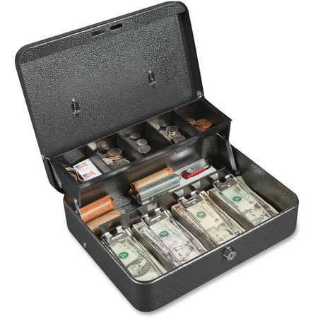 Locking Cash Box - FireKing, FIRCB1210, Stop Hinge Design Locking Cash Box, 1 Each, Black,Silver