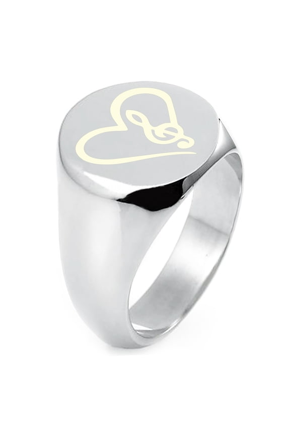 Sterling Silver Love Music Treble Clef Heart Engraved Round Flat Top Polished Ring