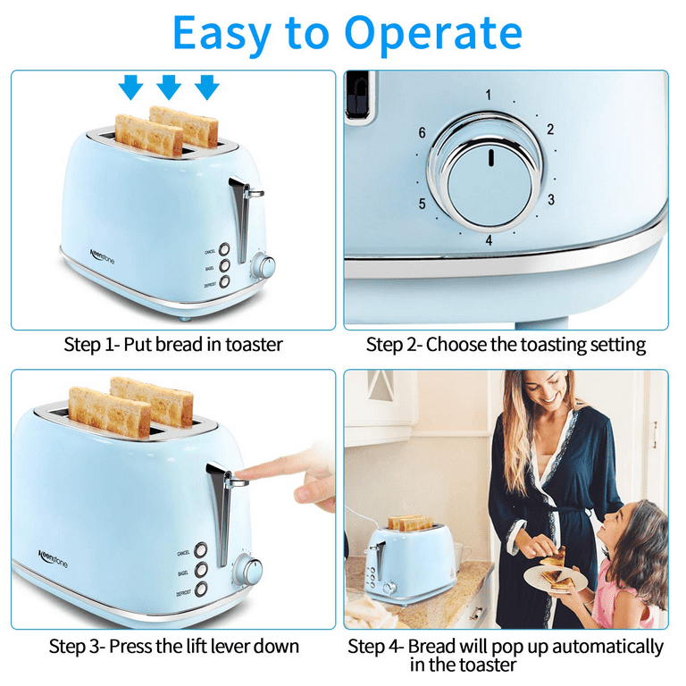  VETTA 2-Slice Extra-Wide-Slot Retro Toaster with Defrost,  Bagel, and Cancel Functions, 6 Shade Settings, Self-Centering for Even  Cooking and Removable Crumb Tray, Stainless Steel in Black (Black) (1):  Home & Kitchen