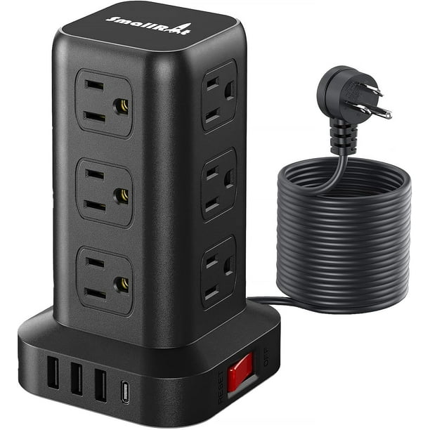Extension Cord with Multiple Outlets, SMALLRT Surge Protector Power Strip Tower, Outlet Extender with 12 AC Outlets 4 USB, 6.5FT Extension Cord for Home Dorm Room, Office Supplies,Overload Protection