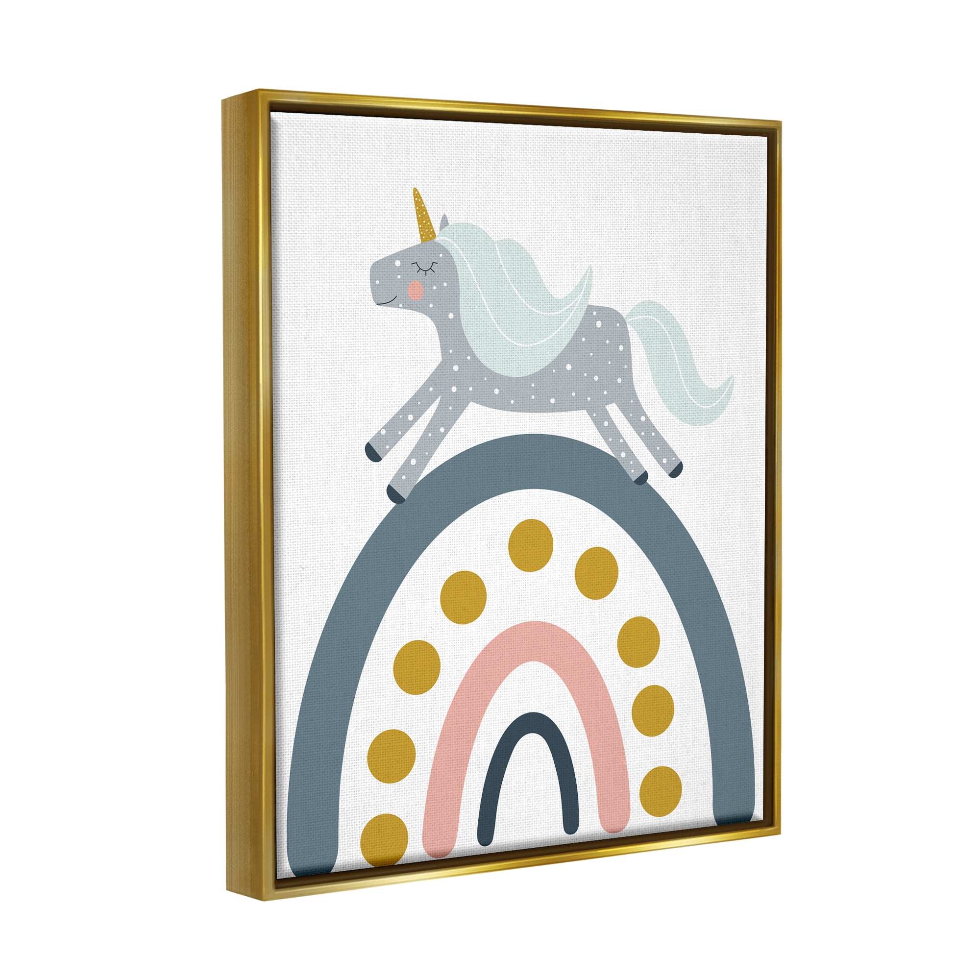 Stupell Industries Neutral Unicorn over Rainbow Fairy Tales & Fantasy Painting Gold Floater Framed Canvas Art Print Wall Art, 25 x 31
