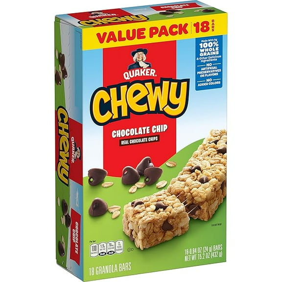 Quaker Chewy Granola Bars Chocolate Chip, 0.84 Oz, 18 Ct, Pack of 1