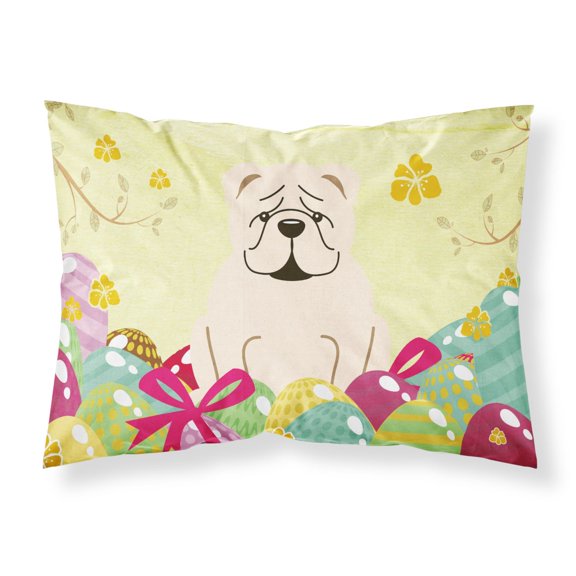 Carolines Treasures BB6123PILLOWCASE Easter Eggs English Bulldog White Fabric Standard Pillowcase Standard multicolor