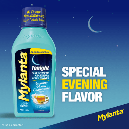 Mylanta Antacid Heartburn & Gas Tonight Formula, Liquid, Honey Chamomile, 12 fl oz