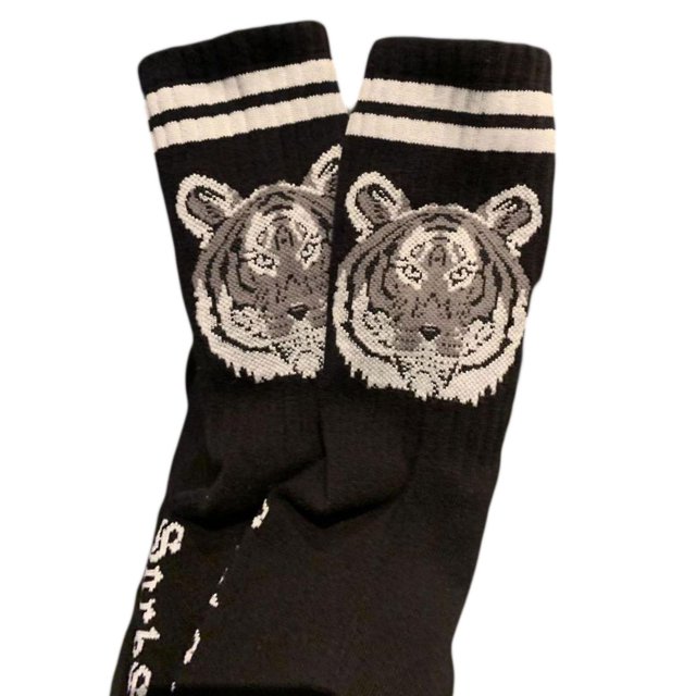 Hombres Mujeres Pareja Calcetines de algodón acanalados Harajuku Hip Hop Doble rayas Tigre Animal 3D Impreso Monopatín Medias de tubo medio Regalos de Año Nuevo