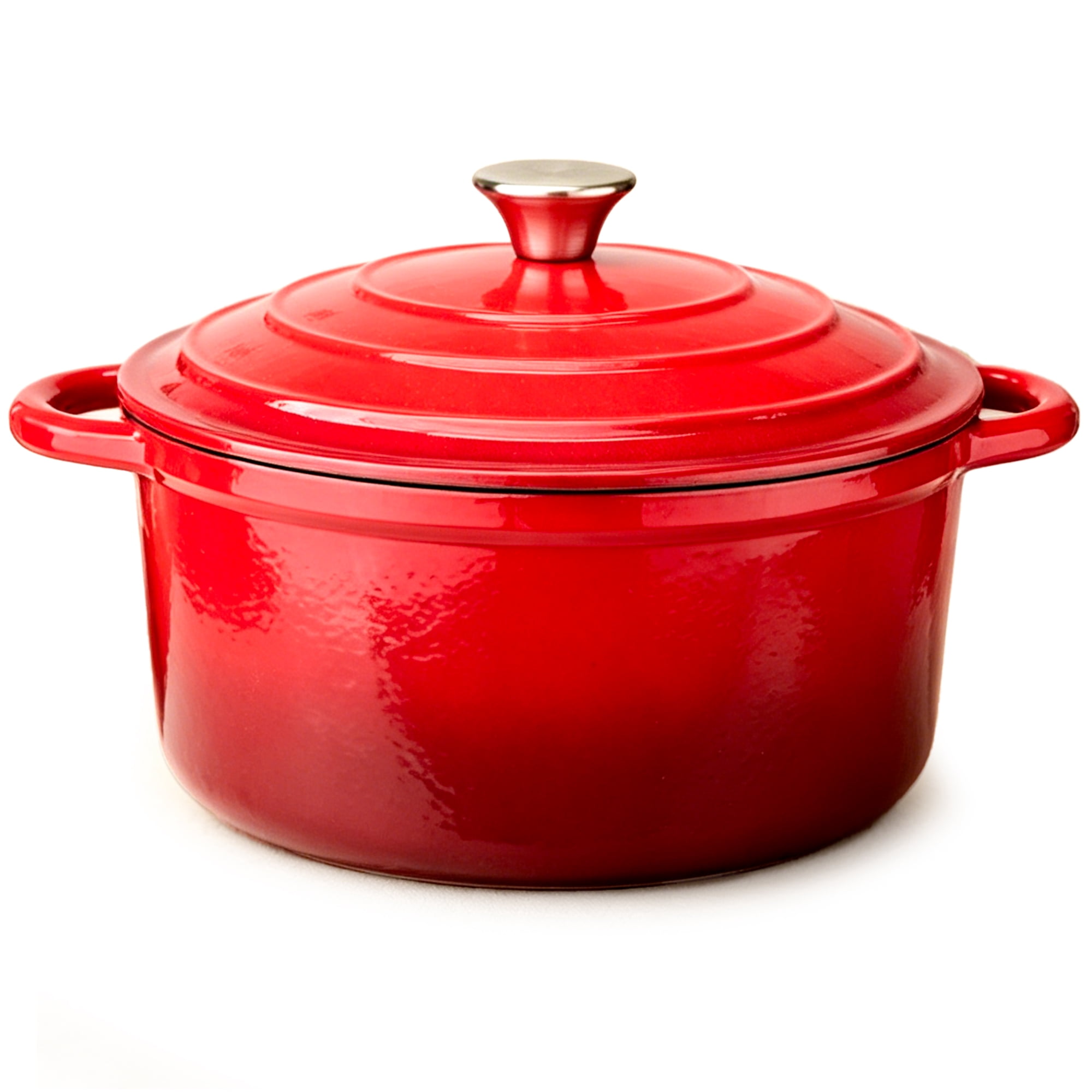 TINANA Enameled Cast Iron Dutch Oven, 5.5QT Pot with Lid and Cotton Potholders, Heavy-Duty Cookware for Braising, Stews, Roasting, Red