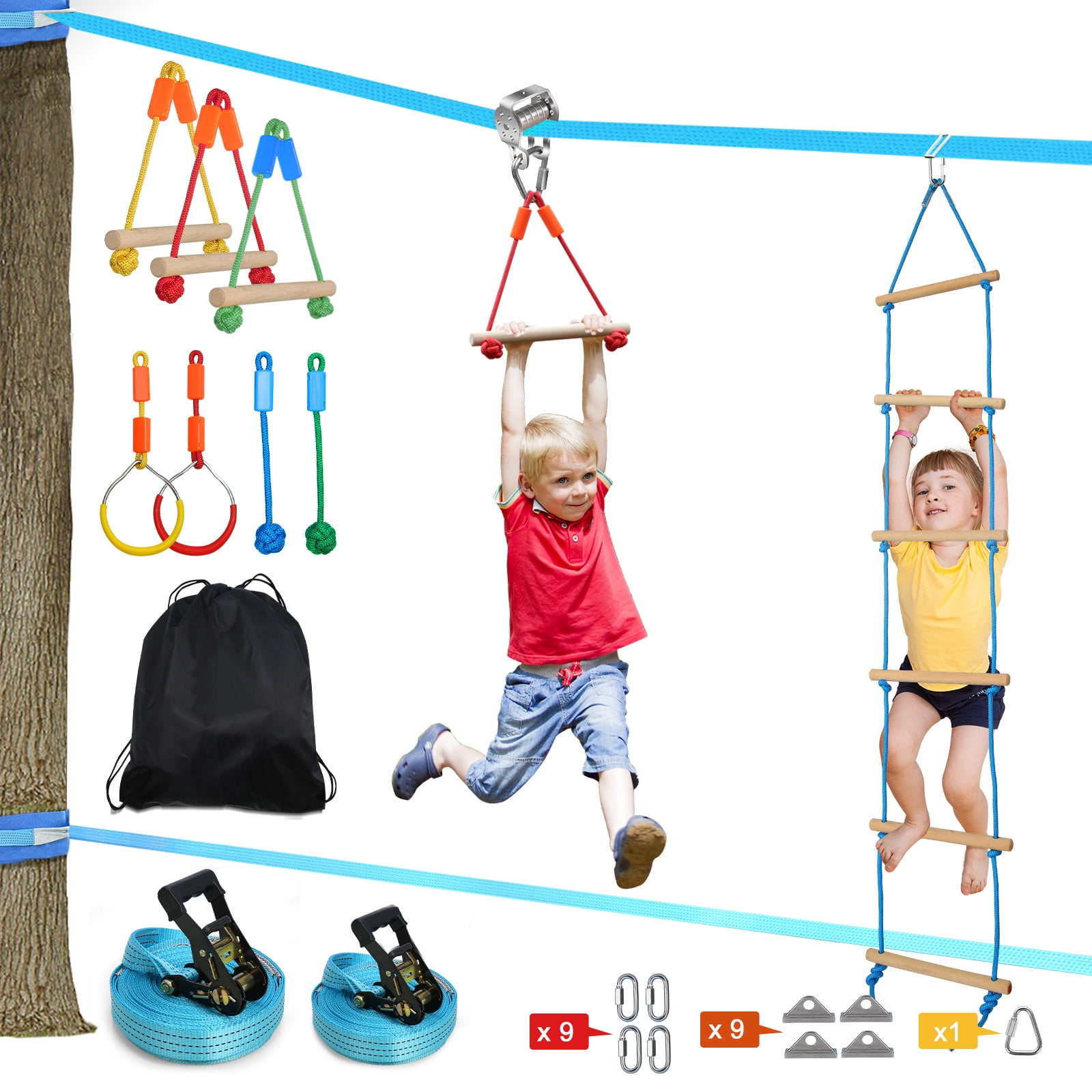 Details about   Ninja Line Jungle Swing Set 50' Hanging Obstacle Course Slackline Monkey Bar Kit 